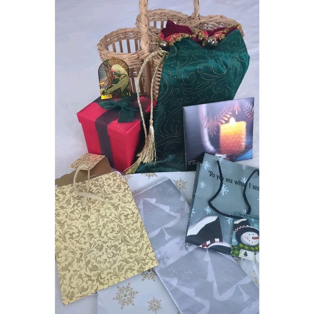 Wine Christmas Basket - Antique Wine Stoking, Wine Gift Bag, Ornament, Music CD